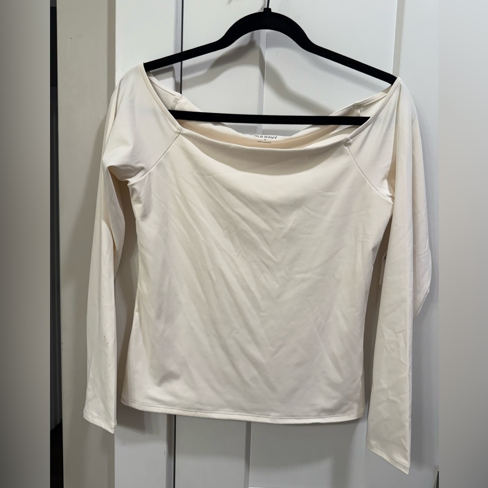 Old Navy Cream Off the Shoulder Long Sleeve Top